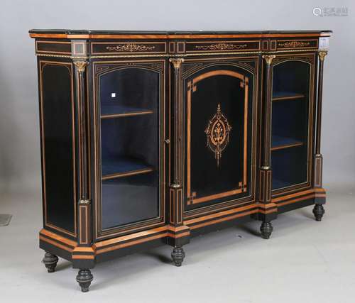 A late Victorian ebonized and foliate inlaid credenza