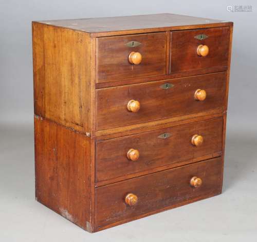A Victorian mahogany campaign style two-section chest of dra...