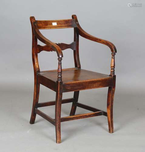 A Regency ash bar back elbow chair with a solid panel seat