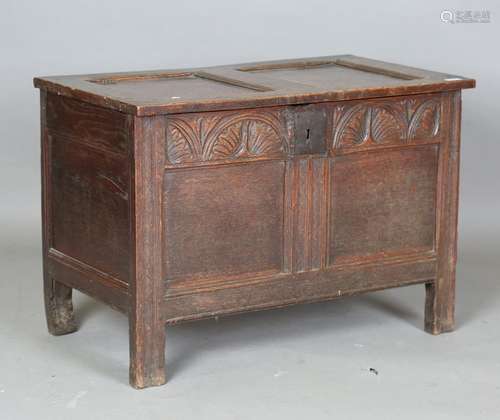 A late 17th century panelled oak coffer