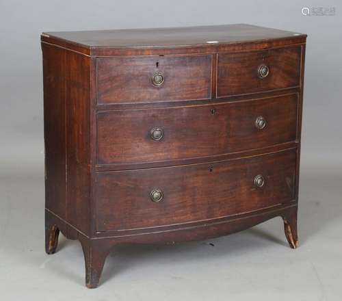 A George III mahogany bowfront chest of oak-lined drawers