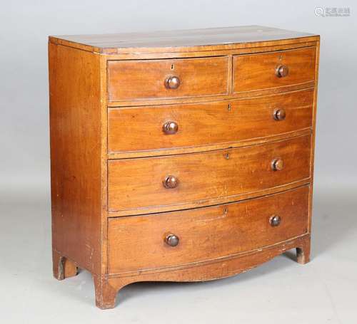 An early Victorian mahogany bowfront chest of oak-lined draw...