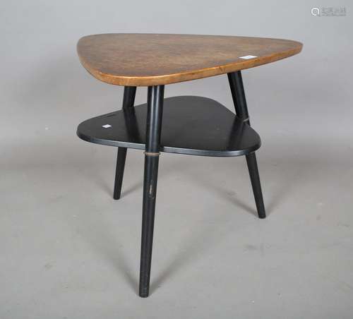 A mid-20th century Swedish oak and ebonized two-tier table o...