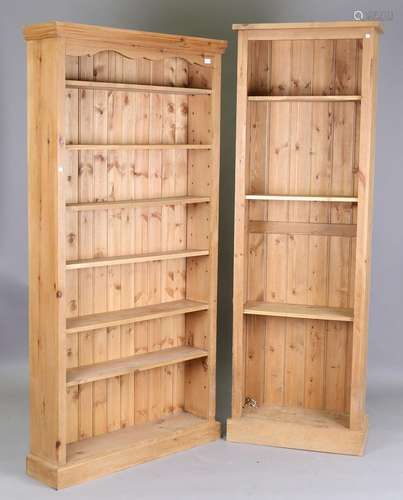 A modern pine double-section open bookcase