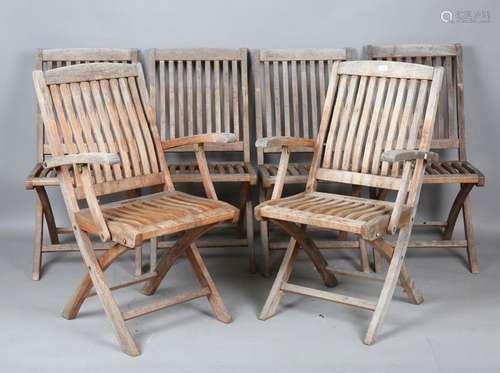 A set of six late 20th century teak folding garden chairs