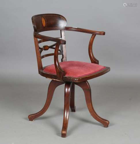 An Edwardian mahogany and fan patera inlaid revolving tub ba...