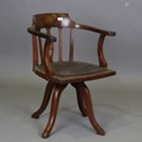 An Edwardian mahogany and palmette inlaid revolving tub back...