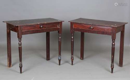 A pair of Victorian scumbled primitive pine side tables