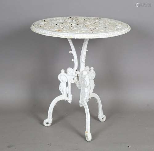 A late Victorian white painted cast iron garden table