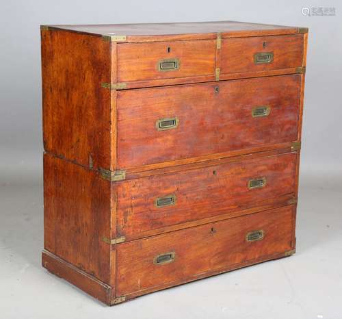 A 19th century teak and brass bound campaign military chest