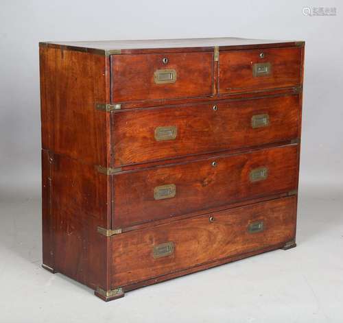 An early 19th century teak and brass bound campaign military...