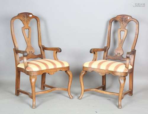 A pair of early 20th century French walnut pierced splat bac...