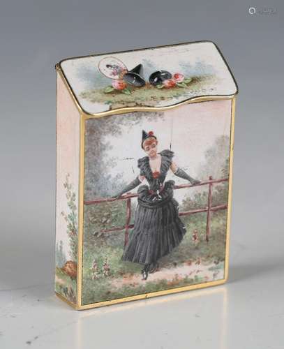 An early 20th century French gold and enamelled vesta case