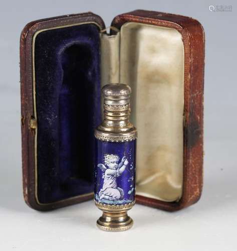 A 19th century French silver gilt and enamelled scent bottle