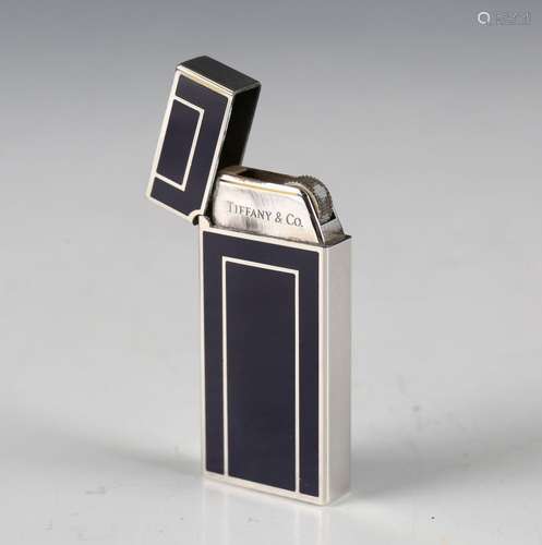 An Art Deco style plated and blue enamel pocket lighter by T...