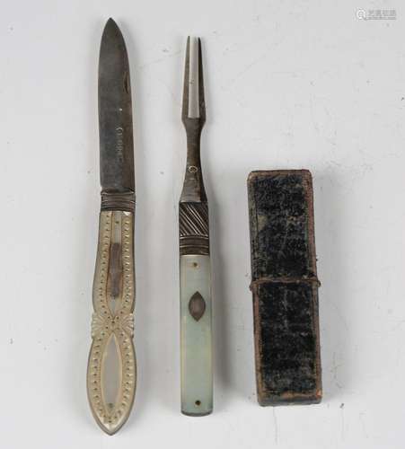 An Victorian mother-of-pearl and silver folding fruit knife