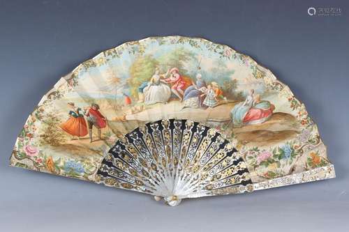 A late 18th/early 19th century painted paper folding fan wit...