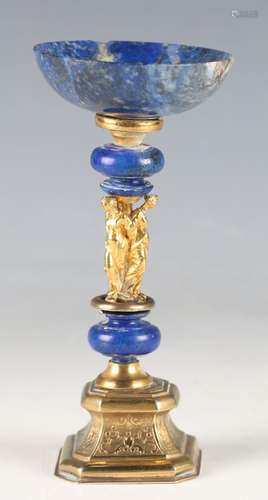 A 19th century Continental gilt metal and lapis lazuli stand