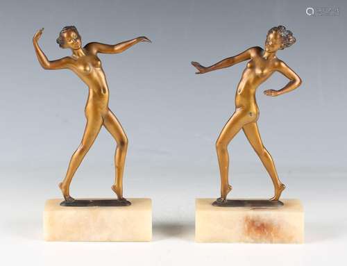 A pair of Art Deco gilt patinated spelter figures