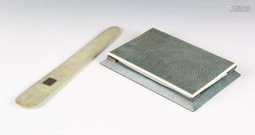 An early 20th century shagreen paper knife with marcasite se...