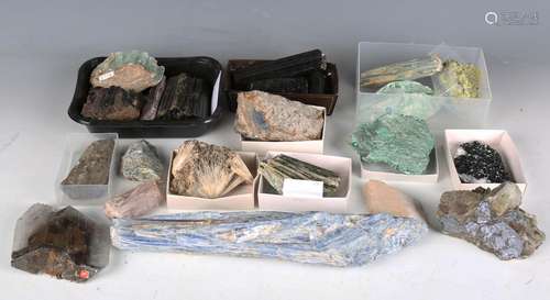 A selection of mineral specimens including actinolite