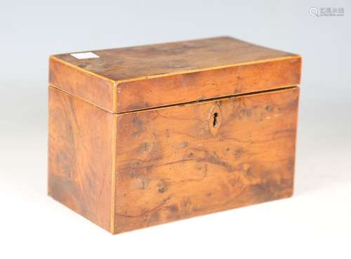 A George III yew rectangular tea caddy with boxwood stringin...