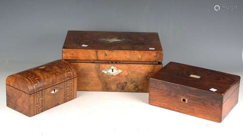 A Victorian walnut dome-top tea caddy with inlaid Tunbridge ...