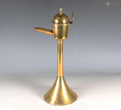 An 18th century brass whale oil lamp with wall hanging suspe...