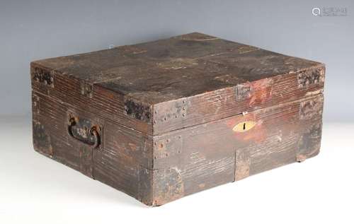 A 19th century oak and steel bound campaign trunk