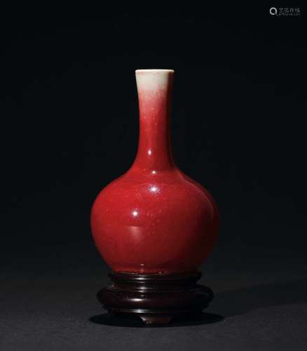 清中期 红釉小天球瓶（带座）