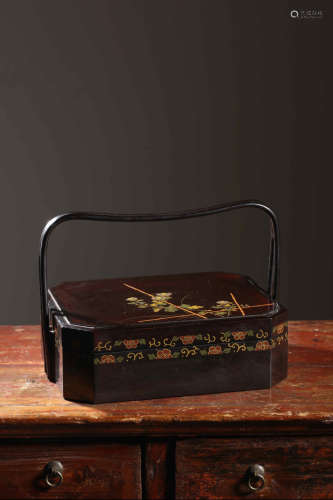 昭和时期木胎朱漆描金文房提盒