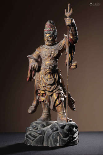 昭和时期木胎描金天王造像