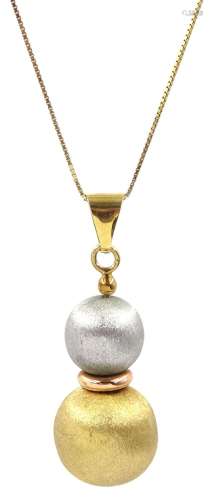 9ct brushed white and yellow gold bead pendant necklace