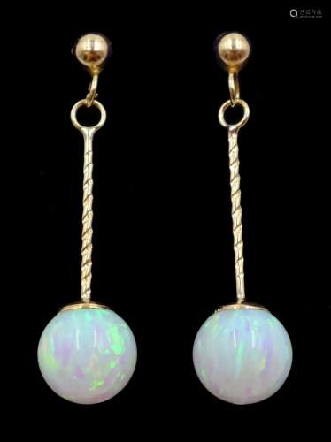 Pair of 9ct gold opal pendant drop earrings