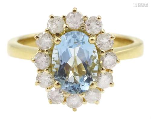 18ct gold oval aquamarine and round brilliant cut diamond cl...