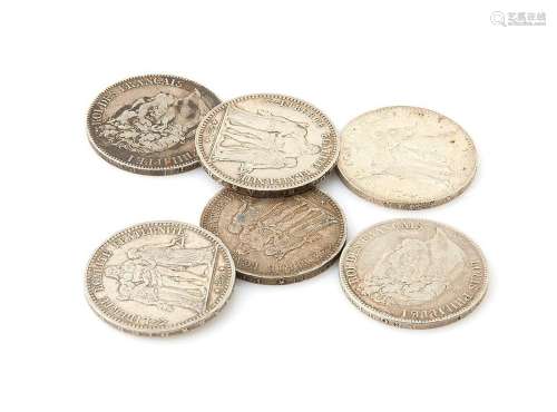 6 pièces de 5 Francs Argent. Poid brut : 149.1g