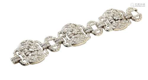 Bracelet Art Déco en platine 800/°°, composé de motifs géomé...