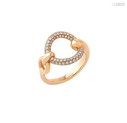 HERMES, Bague Filet d or H GM en or rose 18K (750/°°) et dia...