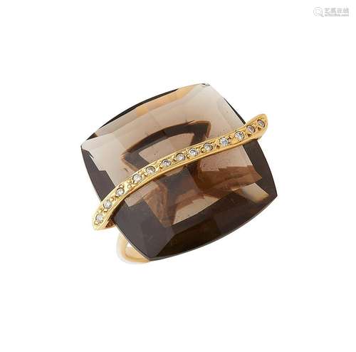 Bague de créateur en or jaune 18K (750/°°), orné d un quartz...