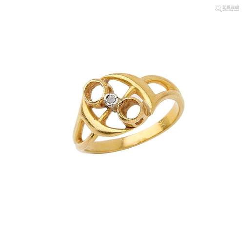 Monture de bague en or jaune 18K (750/°°) centrée d une rose...