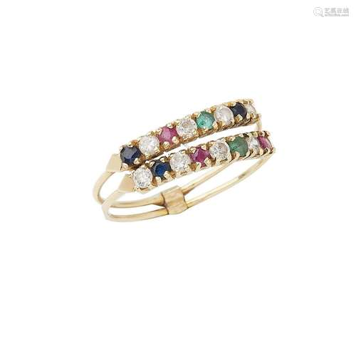 Bague Tutti Frutti en or jaune 18K (750/°°), composée de deu...