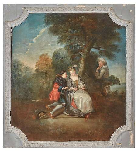 Ecole Française dans le goût de Watteau Scène galante Huile ...