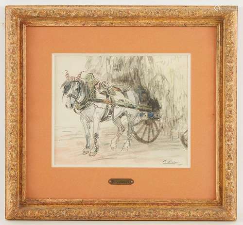 Pierre Olivier DUBAUT (1886-1968) Cheval d attelage Crayon e...