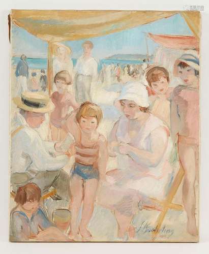 Suzanne Blanche KAEHRLING (1902-1985) Scène de plage Huile s...