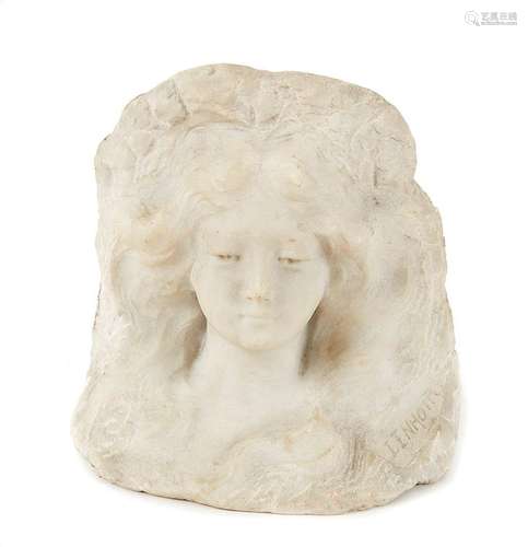 Etienne LENHOIR (c.1880-1910) Portrait de jeune fille Relief...