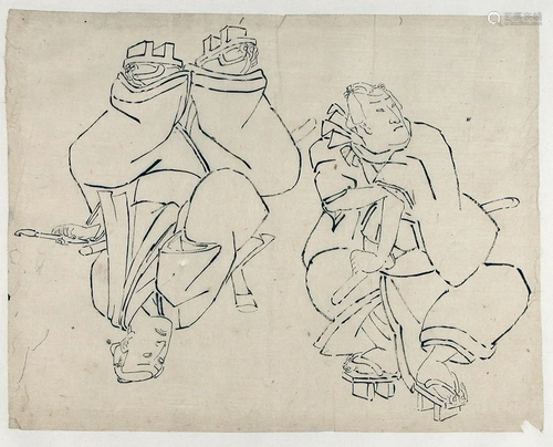 UTAGAWA school (attr. to): Figure studies of two kabuki acto...