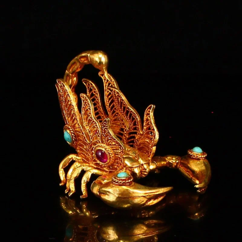 Vintage Gold Wires Inlay Gems Scorpion Statue