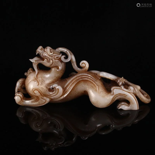 Old Chinese Han Dynasty Hetian Jade Fortune Dragon Statue