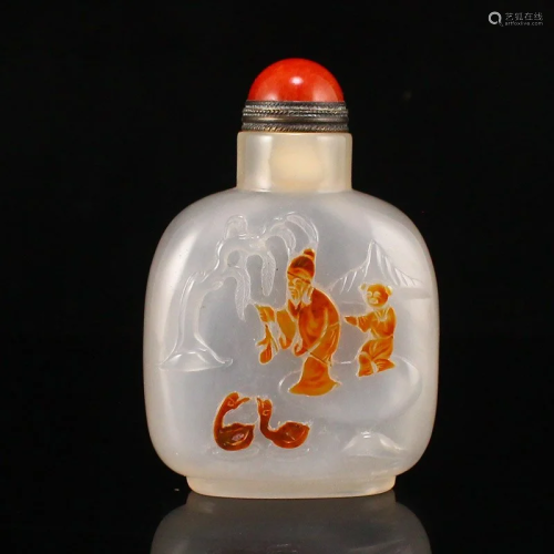 Superb Chinese Agate Low Relief Figures Snuff Bottle