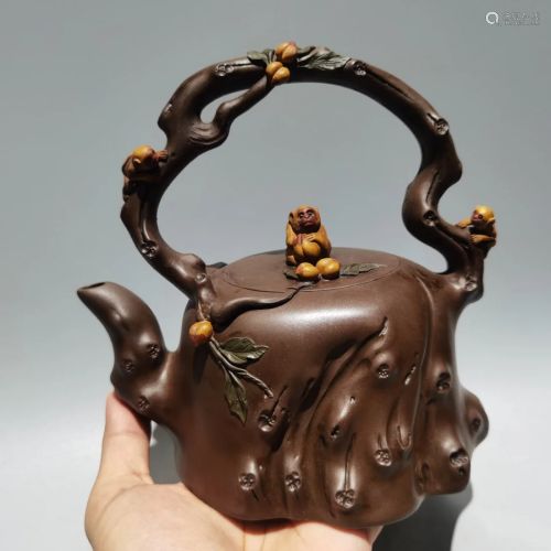 Chinese Yixing Zisha Clay Monkey Handle Teapot & Artist ...